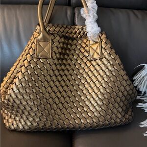 Elegant Gold Woven Tote Bag